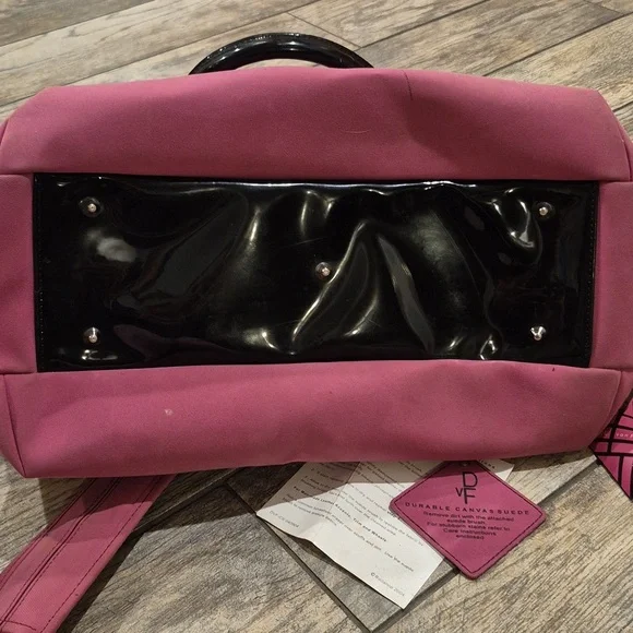 Diane Von Furstenberg Pink Canvas Suede Large Purse Travel Bag Crossbody - Picture 7 of 9